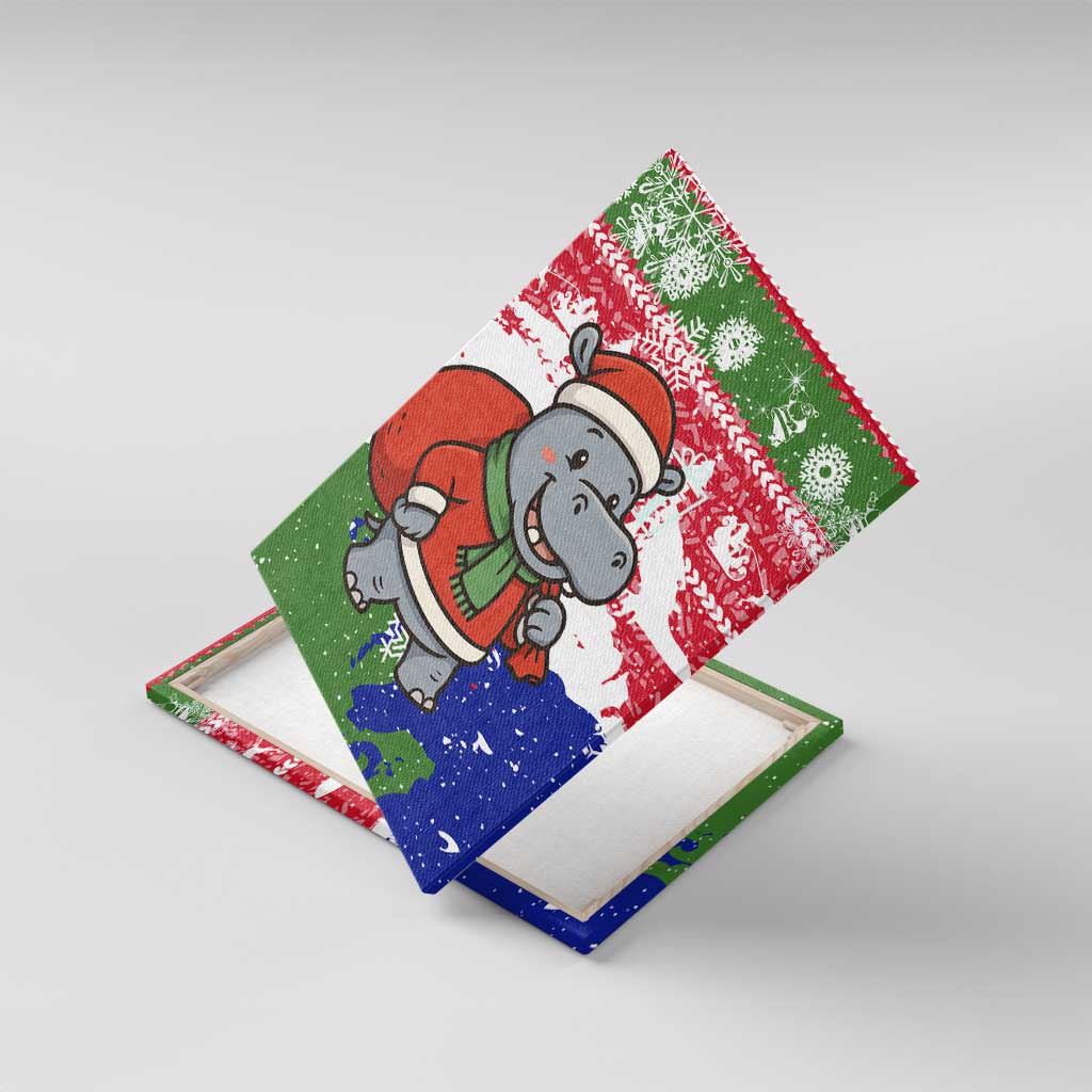 Gambia Christmas Canvas Wall Art Santa Hippo National Coat of Arms Snowflakes and Festive Holiday - African Pride