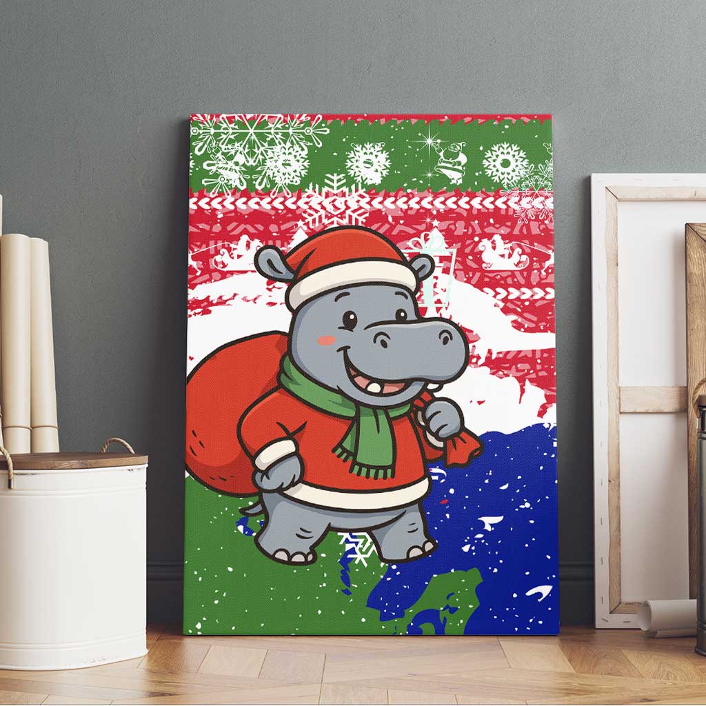 Gambia Christmas Canvas Wall Art Santa Hippo National Coat of Arms Snowflakes and Festive Holiday - African Pride