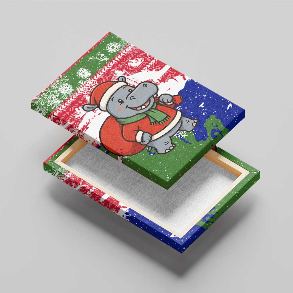 Gambia Christmas Canvas Wall Art Santa Hippo National Coat of Arms Snowflakes and Festive Holiday - African Pride