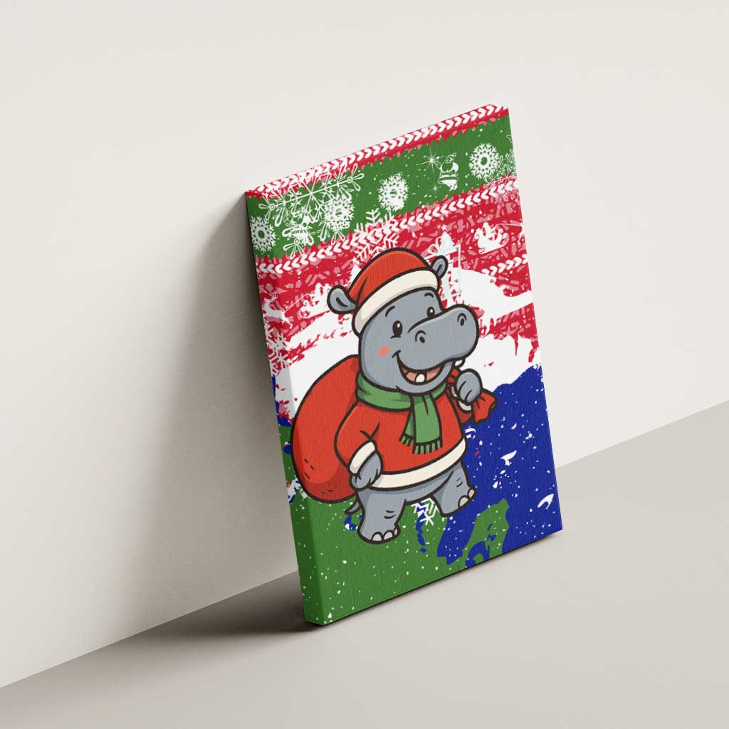 Gambia Christmas Canvas Wall Art Santa Hippo National Coat of Arms Snowflakes and Festive Holiday - African Pride