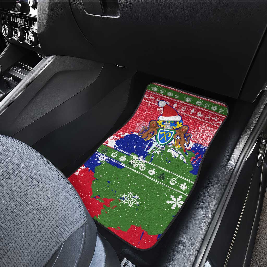Gambia Christmas Car Mats Santa Hippo National Coat of Arms Snowflakes and Festive Holiday - African Pride