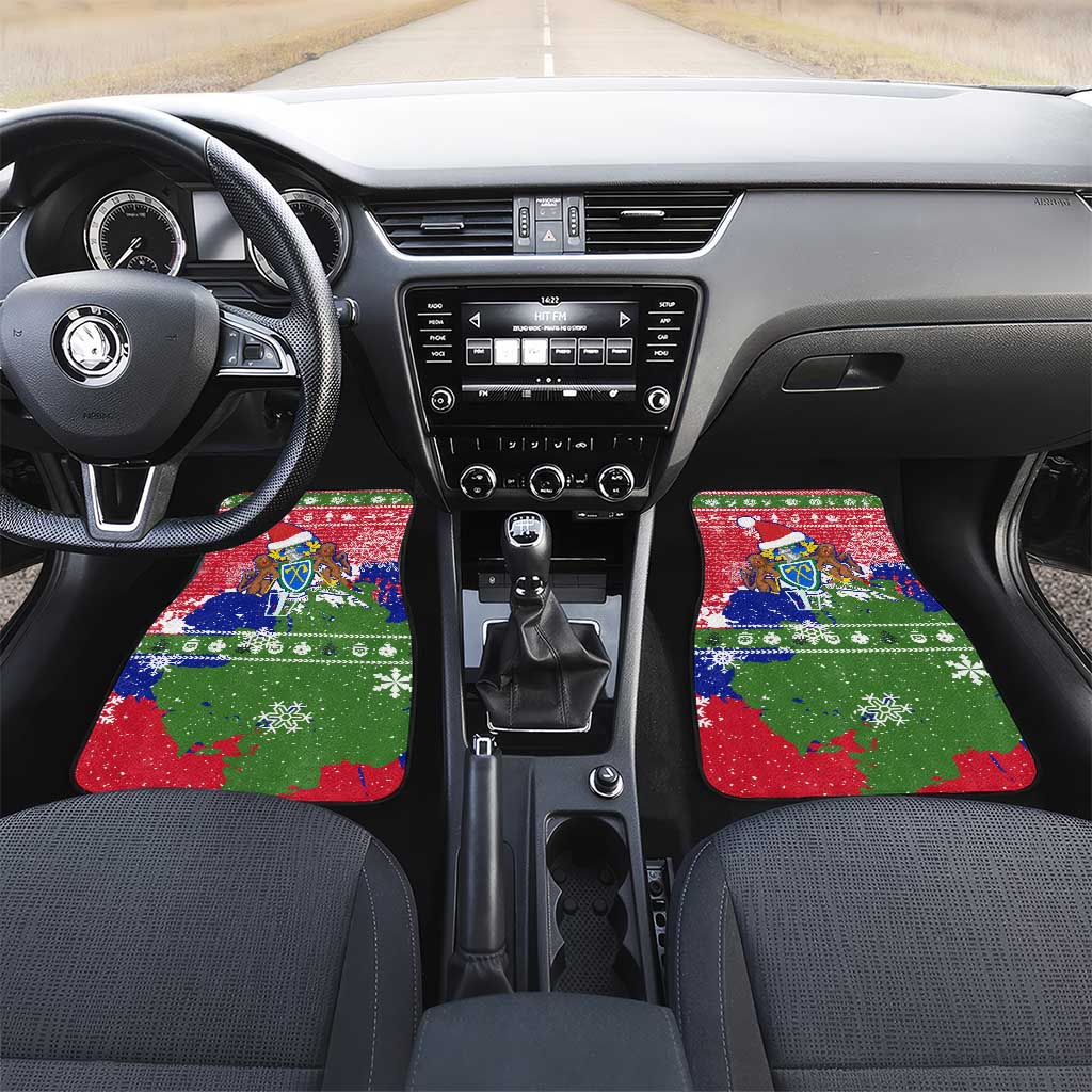 Gambia Christmas Car Mats Santa Hippo National Coat of Arms Snowflakes and Festive Holiday - African Pride