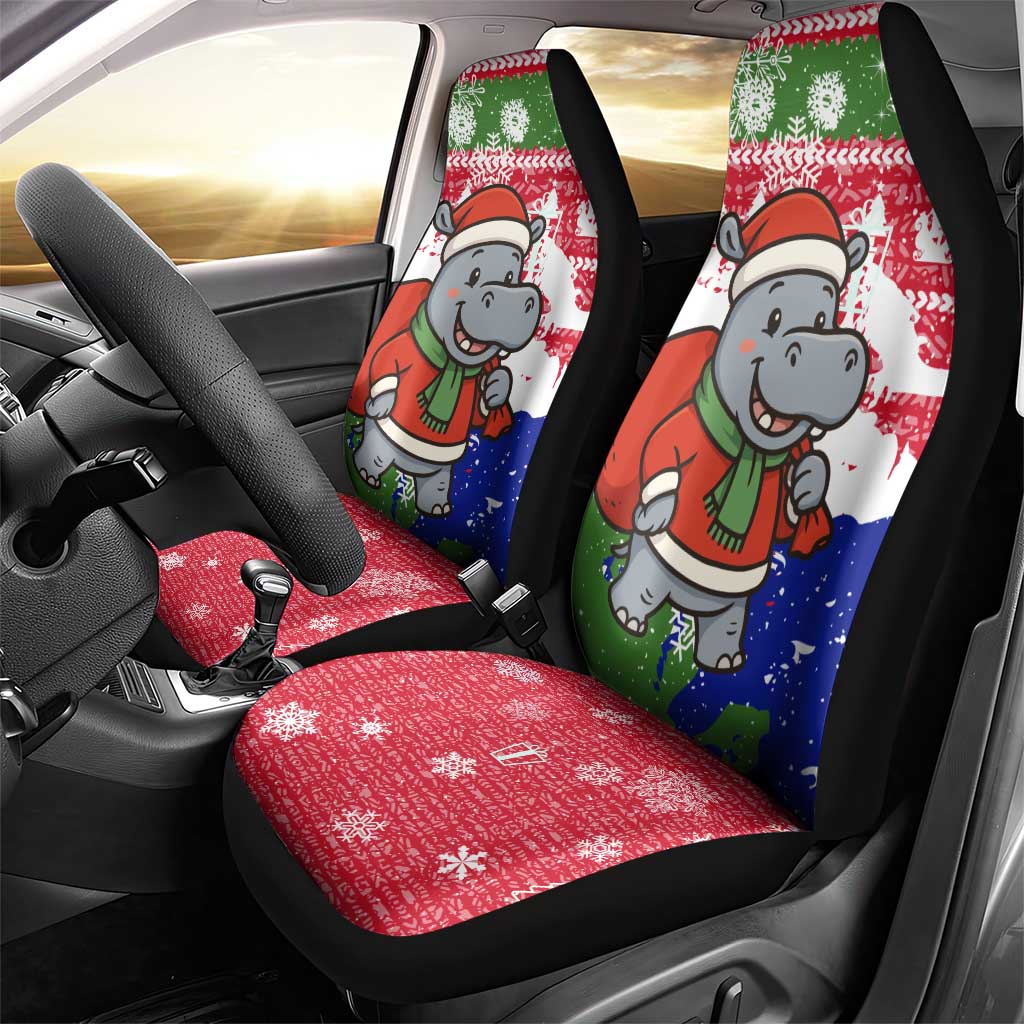 Gambia Christmas Car Seat Cover Santa Hippo National Coat of Arms Snowflakes and Festive Holiday - African Pride