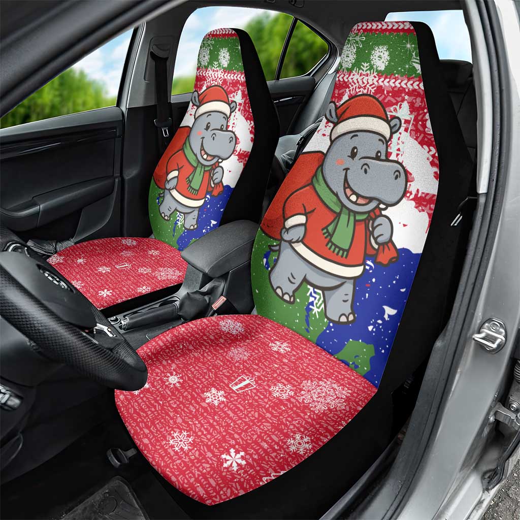 Gambia Christmas Car Seat Cover Santa Hippo National Coat of Arms Snowflakes and Festive Holiday - African Pride