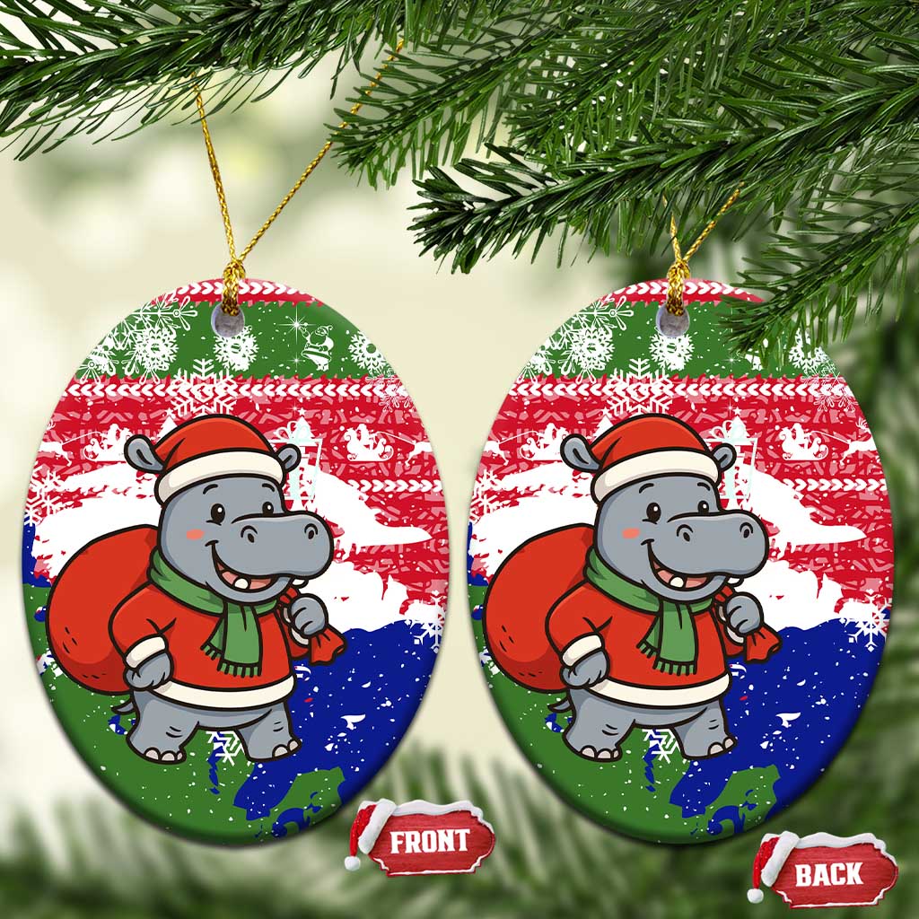 Gambia Christmas Ceramic Ornament Santa Hippo National Coat of Arms Snowflakes and Festive Holiday - African Pride