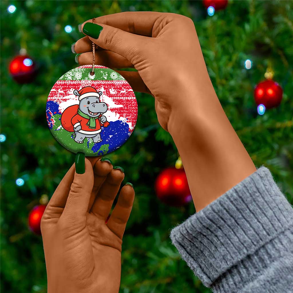 Gambia Christmas Ceramic Ornament Santa Hippo National Coat of Arms Snowflakes and Festive Holiday - African Pride