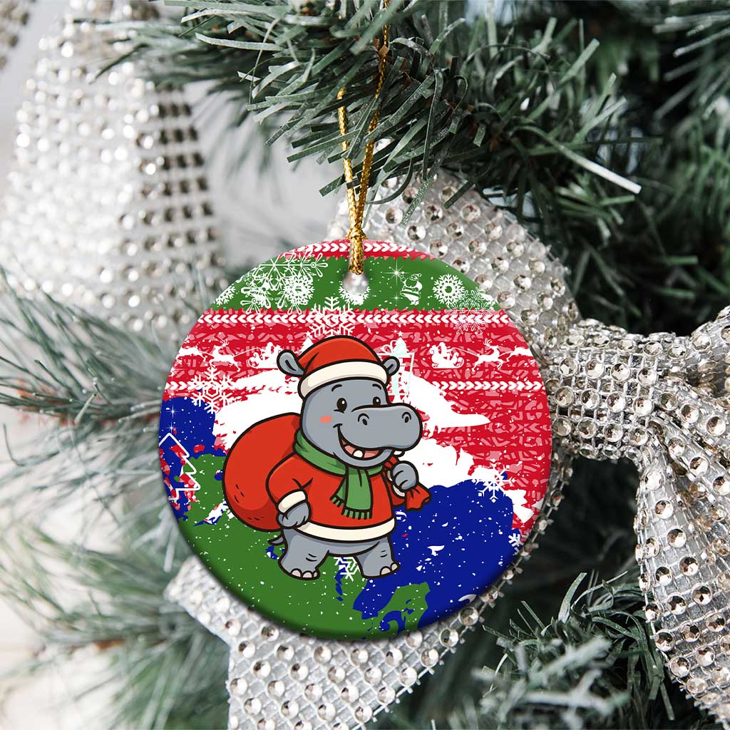 Gambia Christmas Ceramic Ornament Santa Hippo National Coat of Arms Snowflakes and Festive Holiday - African Pride