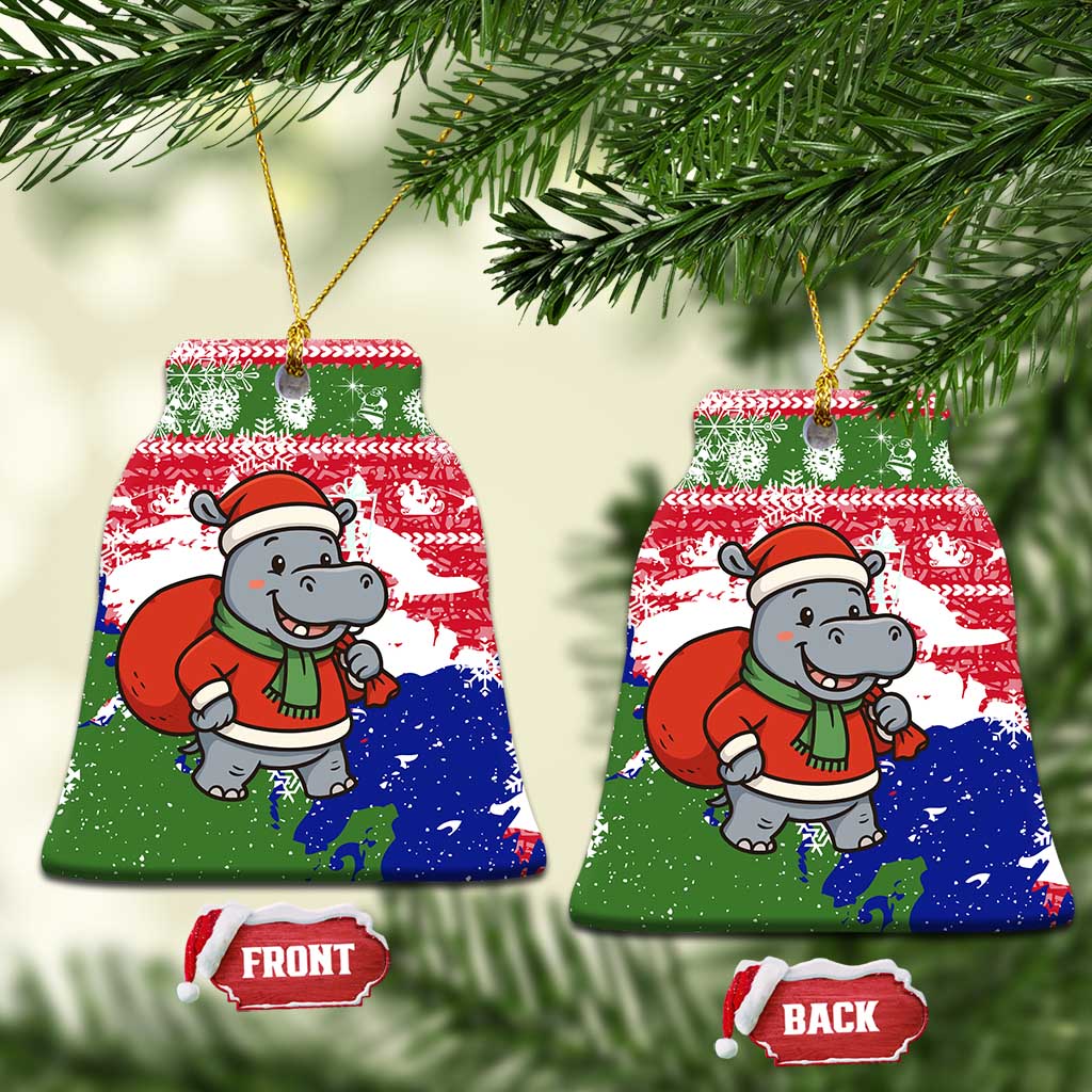 Gambia Christmas Ceramic Ornament Santa Hippo National Coat of Arms Snowflakes and Festive Holiday - African Pride