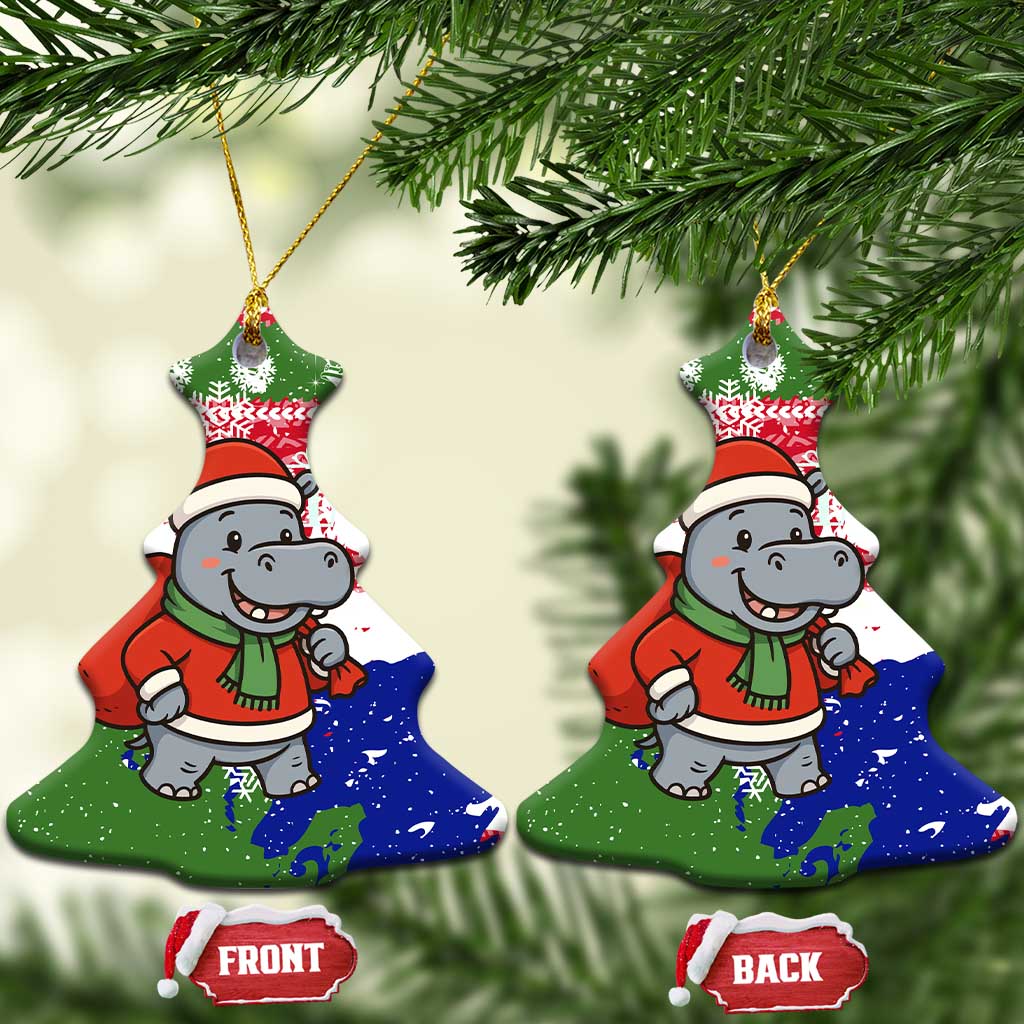Gambia Christmas Ceramic Ornament Santa Hippo National Coat of Arms Snowflakes and Festive Holiday - African Pride