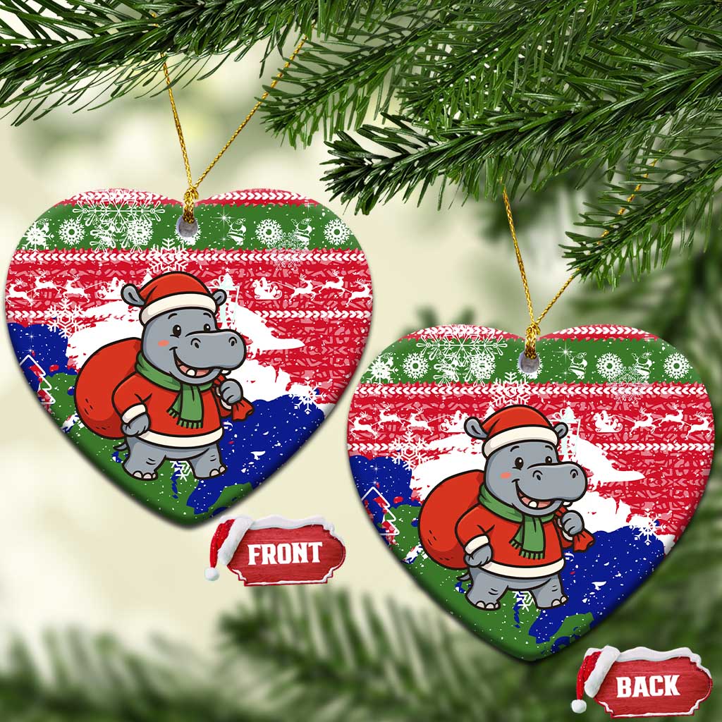 Gambia Christmas Ceramic Ornament Santa Hippo National Coat of Arms Snowflakes and Festive Holiday - African Pride