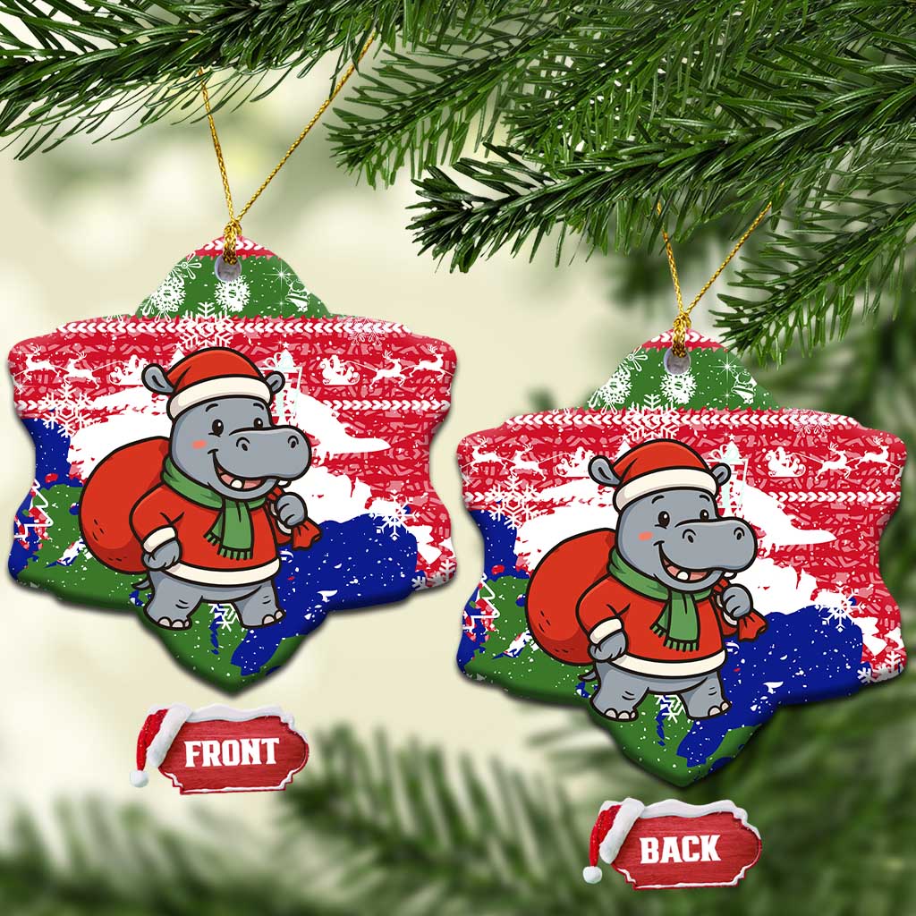 Gambia Christmas Ceramic Ornament Santa Hippo National Coat of Arms Snowflakes and Festive Holiday - African Pride
