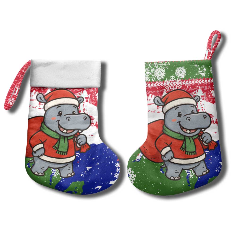 Gambia Christmas Stocking Santa Hippo National Coat of Arms Snowflakes and Festive Holiday - African Pride