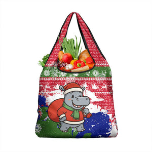 Gambia Christmas Grocery Bag Santa Hippo National Coat of Arms Snowflakes and Festive Holiday - African Pride