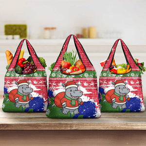 Gambia Christmas Grocery Bag Santa Hippo National Coat of Arms Snowflakes and Festive Holiday - African Pride