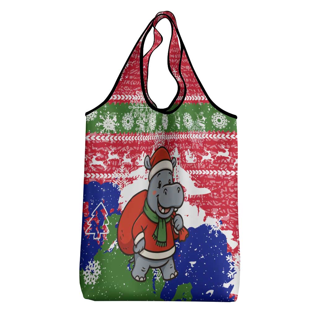 Gambia Christmas Grocery Bag Santa Hippo National Coat of Arms Snowflakes and Festive Holiday - African Pride