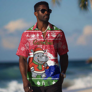Gambia Christmas Hawaiian Shirt Santa Hippo National Coat of Arms Snowflakes and Festive Holiday - African Pride