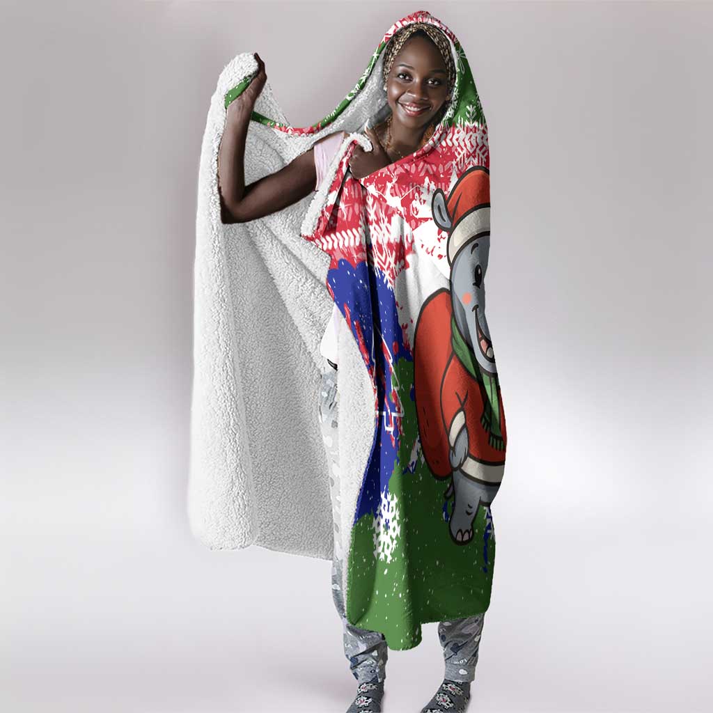 Gambia Christmas Hooded Blanket Santa Hippo National Coat of Arms Snowflakes and Festive Holiday - African Pride