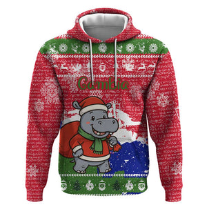 Gambia Christmas Hoodie Santa Hippo National Coat of Arms Snowflakes and Festive Holiday - African Pride