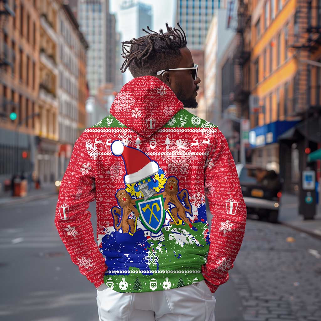 Gambia Christmas Hoodie Santa Hippo National Coat of Arms Snowflakes and Festive Holiday - African Pride