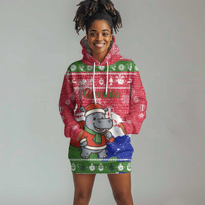 Gambia Christmas Hoodie Dress Santa Hippo National Coat of Arms Snowflakes and Festive Holiday - African Pride