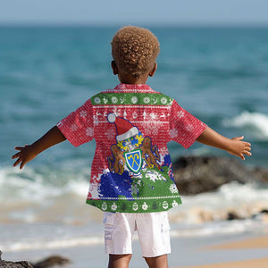 Gambia Christmas Kid Hawaiian Shirt Santa Hippo National Coat of Arms Snowflakes and Festive Holiday - African Pride
