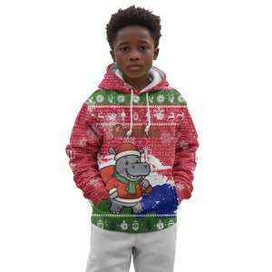 Gambia Christmas Kid Hoodie Santa Hippo National Coat of Arms Snowflakes and Festive Holiday - African Pride