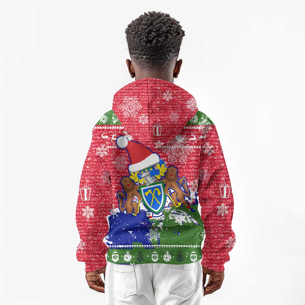Gambia Christmas Kid Hoodie Santa Hippo National Coat of Arms Snowflakes and Festive Holiday - African Pride