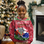 Gambia Christmas Kid Ugly Christmas Sweater Santa Hippo National Coat of Arms Snowflakes and Festive Holiday - African Pride