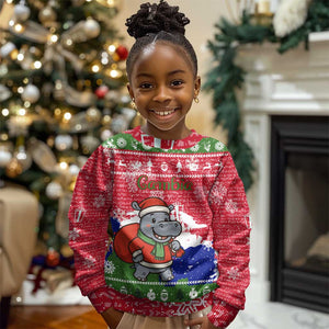 Gambia Christmas Kid Ugly Christmas Sweater Santa Hippo National Coat of Arms Snowflakes and Festive Holiday - African Pride