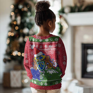Gambia Christmas Kid Ugly Christmas Sweater Santa Hippo National Coat of Arms Snowflakes and Festive Holiday - African Pride