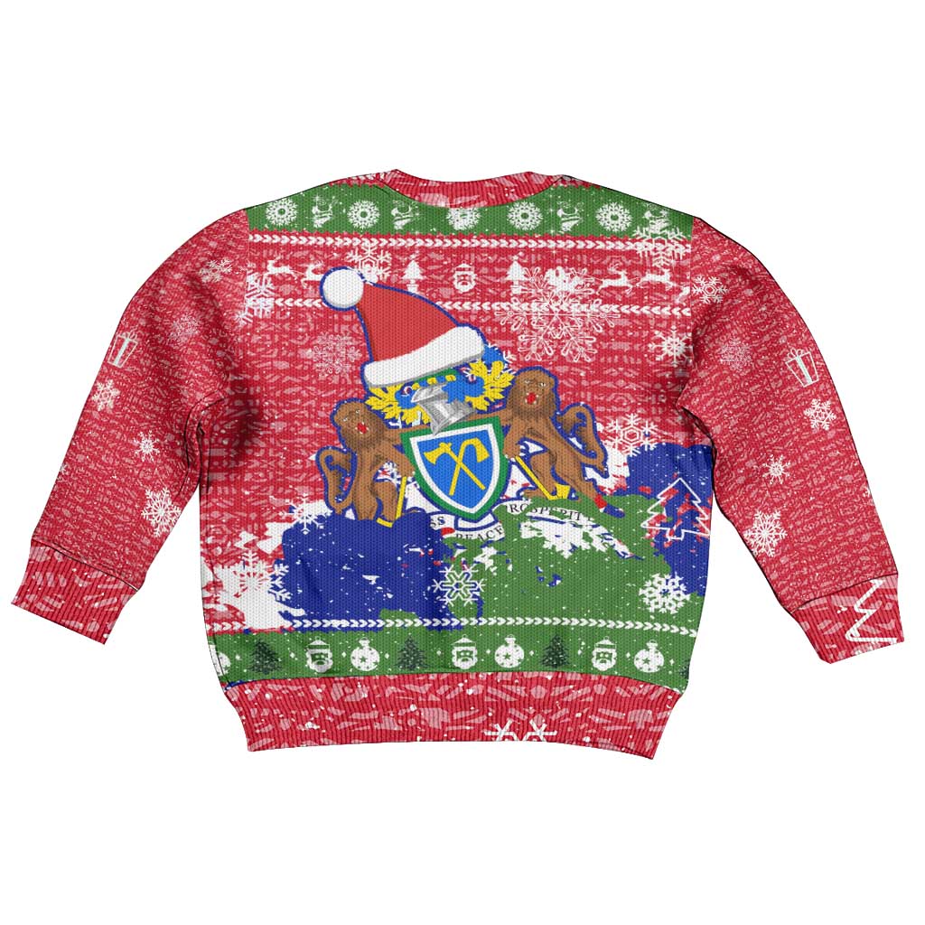 Gambia Christmas Kid Ugly Christmas Sweater Santa Hippo National Coat of Arms Snowflakes and Festive Holiday - African Pride
