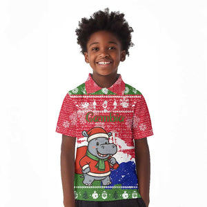 Gambia Christmas Kid Polo Shirt Santa Hippo National Coat of Arms Snowflakes and Festive Holiday - African Pride