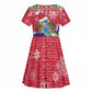 Gambia Christmas Kid Short Sleeve Dress Santa Hippo National Coat of Arms Snowflakes and Festive Holiday - African Pride