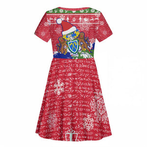 Gambia Christmas Kid Short Sleeve Dress Santa Hippo National Coat of Arms Snowflakes and Festive Holiday - African Pride