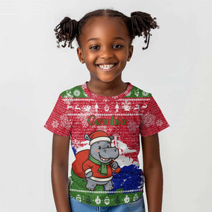 Gambia Christmas Kid T shirt Santa Hippo National Coat of Arms Snowflakes and Festive Holiday - African Pride