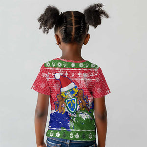 Gambia Christmas Kid T shirt Santa Hippo National Coat of Arms Snowflakes and Festive Holiday - African Pride
