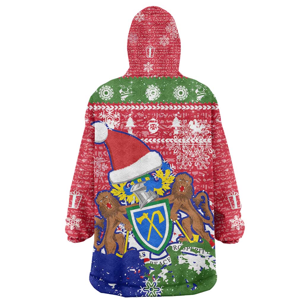 Gambia Christmas Kid Wearable Blanket Hoodie Santa Hippo National Coat of Arms Snowflakes and Festive Holiday - African Pride