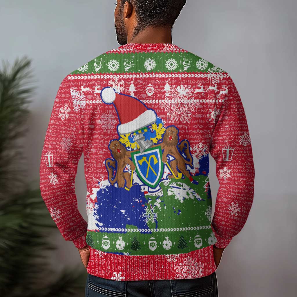 Gambia Christmas Ugly Christmas Sweater Santa Hippo National Coat of Arms Snowflakes and Festive Holiday - African Pride
