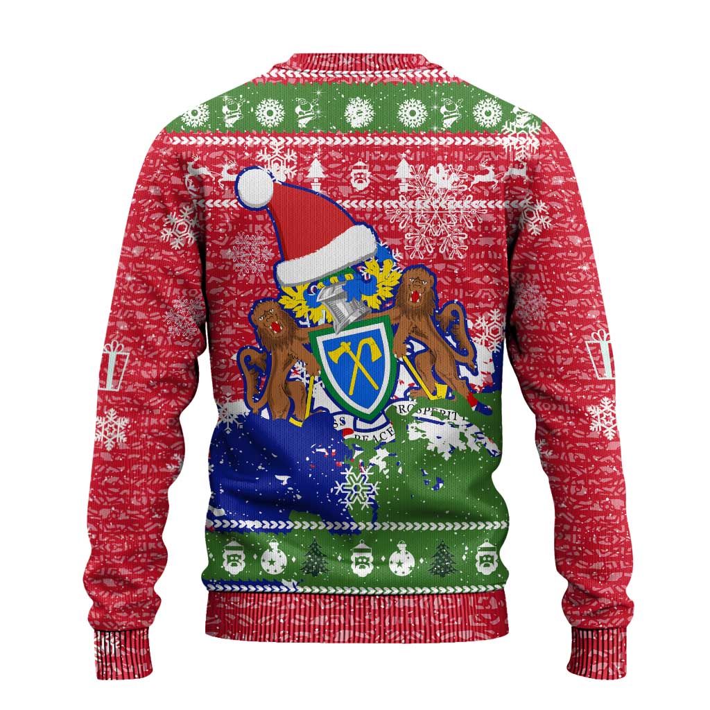 Gambia Christmas Ugly Christmas Sweater Santa Hippo National Coat of Arms Snowflakes and Festive Holiday - African Pride
