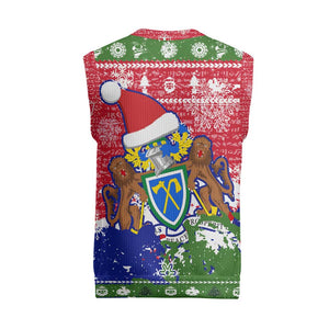 Gambia Christmas Knitted V-Neck Vest Santa Hippo National Coat of Arms Snowflakes and Festive Holiday - African Pride