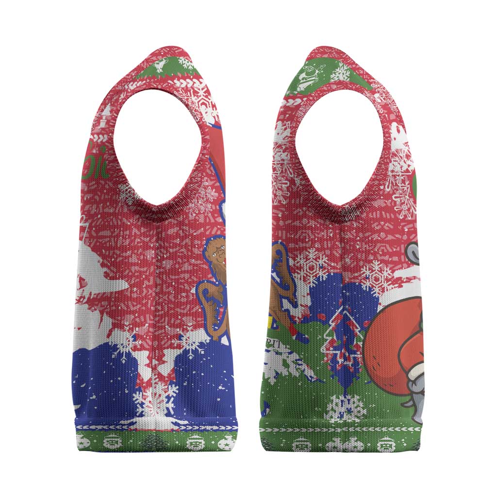 Gambia Christmas Knitted V-Neck Vest Santa Hippo National Coat of Arms Snowflakes and Festive Holiday - African Pride