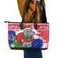 Gambia Christmas Leather Tote Bag Santa Hippo National Coat of Arms Snowflakes and Festive Holiday - African Pride