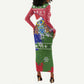 Gambia Christmas Long Sleeve Bodycon Dress Santa Hippo National Coat of Arms Snowflakes and Festive Holiday - African Pride
