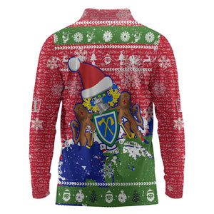 Gambia Christmas Long Sleeve Polo Shirt Santa Hippo National Coat of Arms Snowflakes and Festive Holiday - African Pride