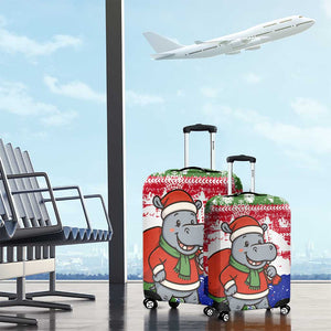 Gambia Christmas Luggage Cover Santa Hippo National Coat of Arms Snowflakes and Festive Holiday - African Pride