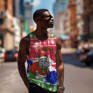 Gambia Christmas Men Tank Top Santa Hippo National Coat of Arms Snowflakes and Festive Holiday - African Pride