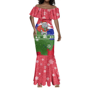 Gambia Christmas Mermaid Dress Santa Hippo National Coat of Arms Snowflakes and Festive Holiday - African Pride