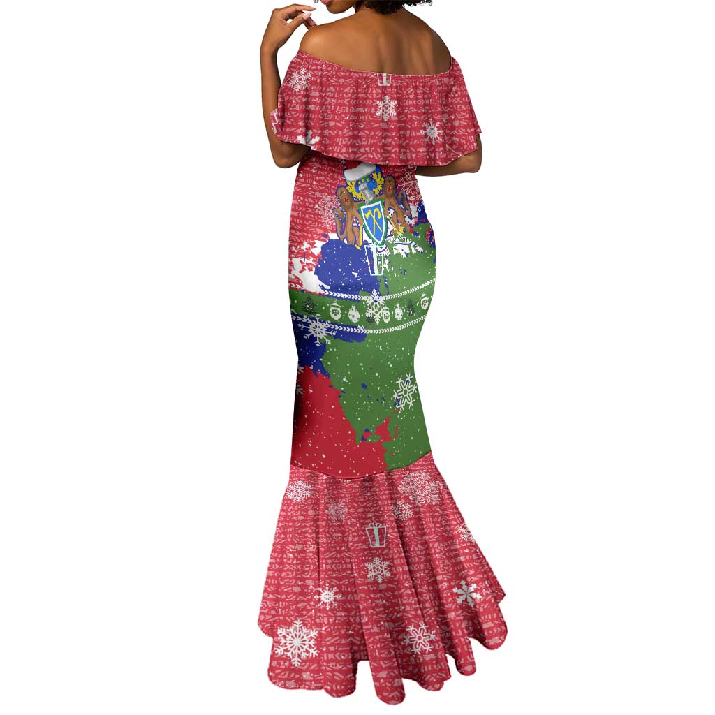 Gambia Christmas Mermaid Dress Santa Hippo National Coat of Arms Snowflakes and Festive Holiday - African Pride