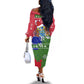 Gambia Christmas Off The Shoulder Long Sleeve Dress Santa Hippo National Coat of Arms Snowflakes and Festive Holiday - African Pride