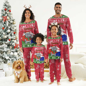 Gambia Christmas Pajama Set Santa Hippo National Coat of Arms Snowflakes and Festive Holiday - African Pride